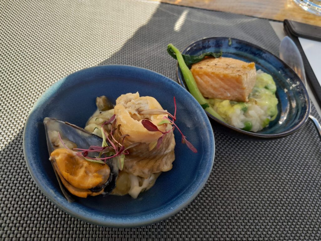 Main course Grilled sole and grilled samon Grilled sole and grilled salmon